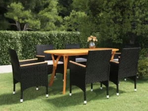 Set mobilier de grădină, 7 piese, negru