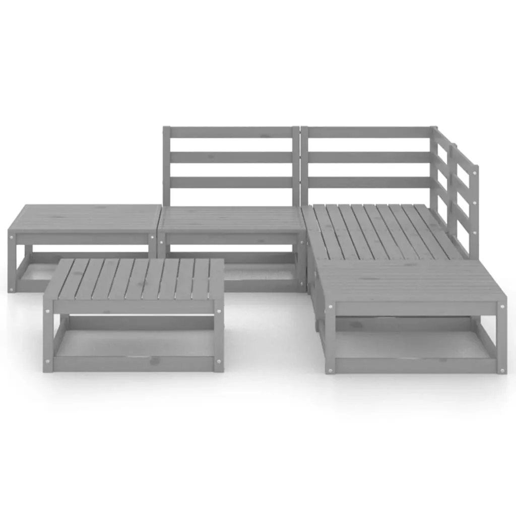 Set mobilier de grădină, 6 piese, gri, lemn masiv de pin - imagine 3