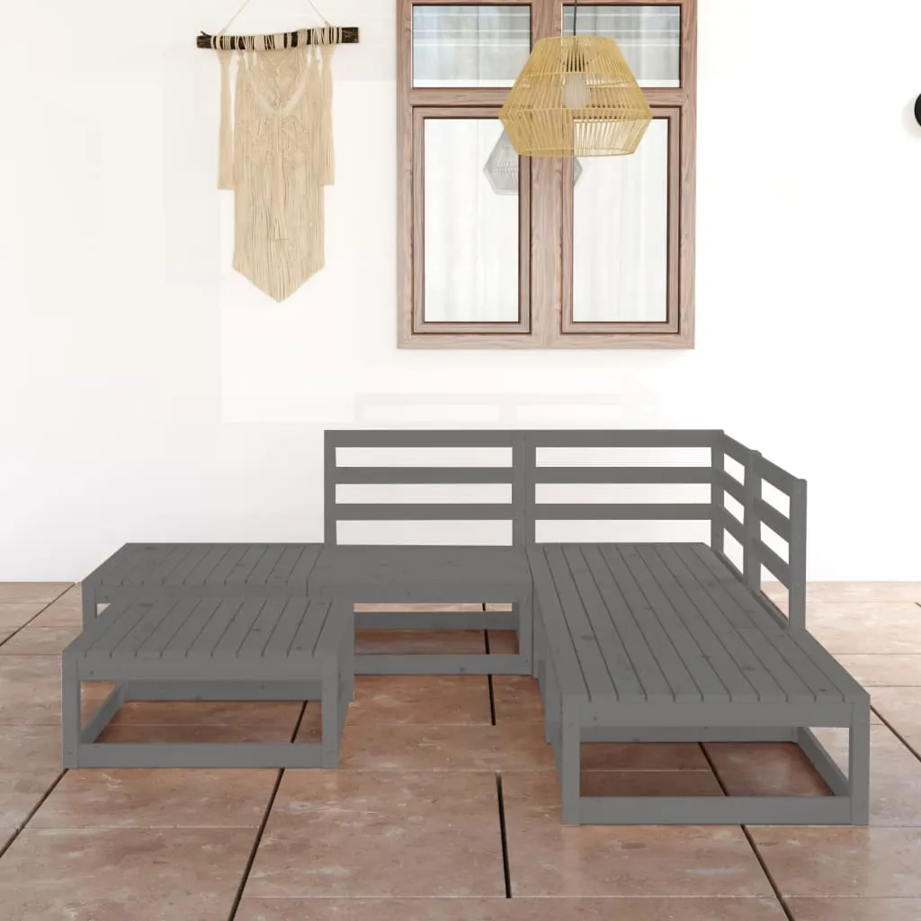Set mobilier de grădină, 6 piese, gri, lemn masiv de pin
