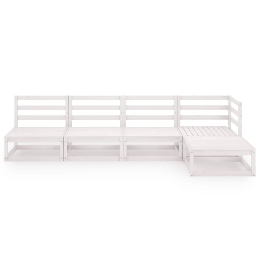 Set mobilier de grădină, 5 piese, alb, lemn masiv de pin - imagine 3