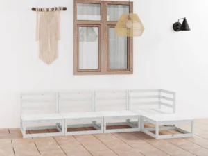 Set mobilier de grădină, 5 piese, alb, lemn masiv de pin