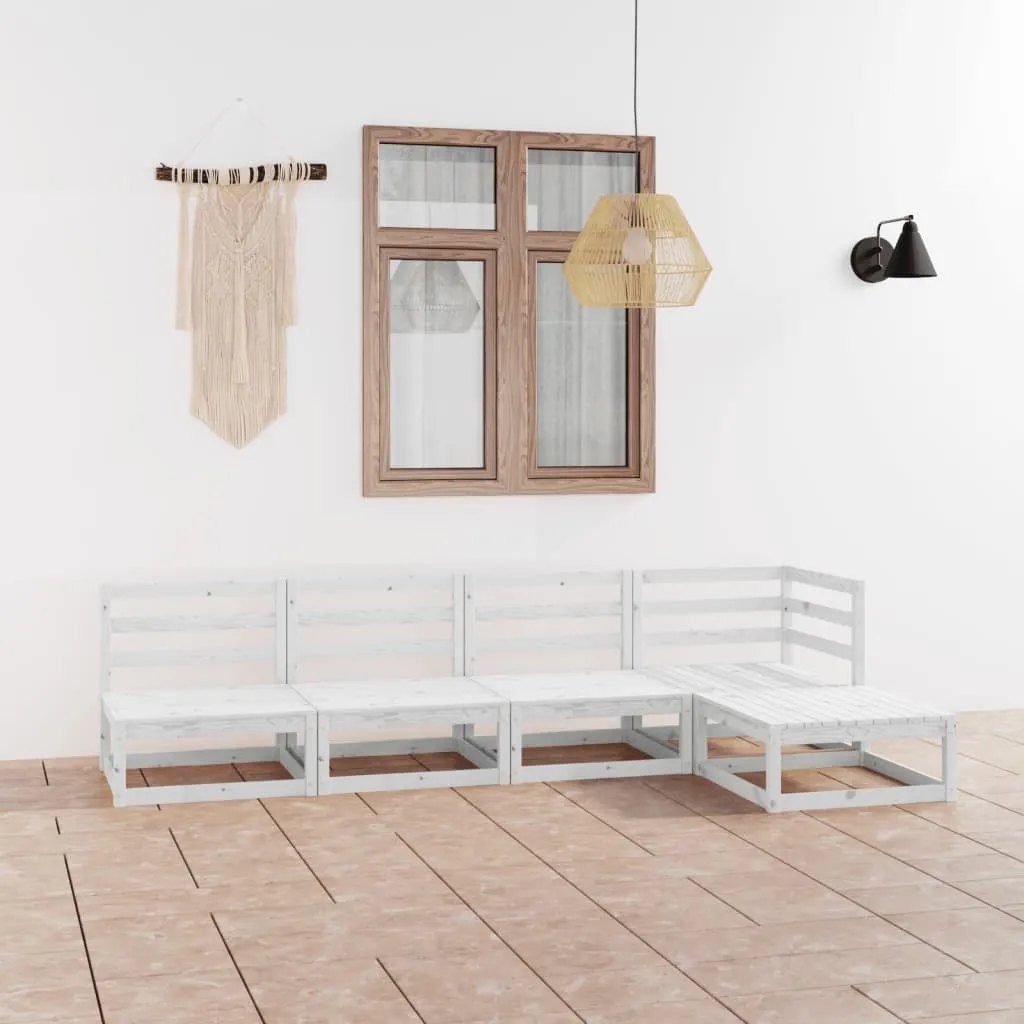 Set mobilier de grădină, 5 piese, alb, lemn masiv de pin