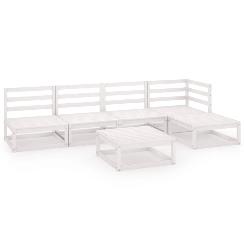 Set mobilier de grădină, 6 piese, alb, lemn masiv de pin - imagine 2
