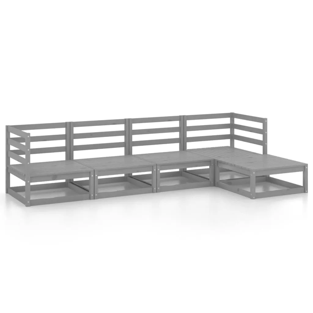 Set mobilier de grădină, 5 piese, gri, lemn masiv de pin - imagine 2