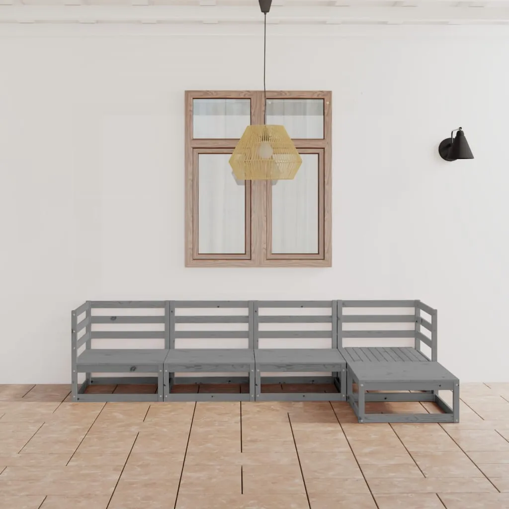 Set mobilier de grădină, 5 piese, gri, lemn masiv de pin