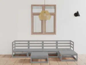 Set mobilier de grădină, 6 piese, gri, lemn masiv de pin