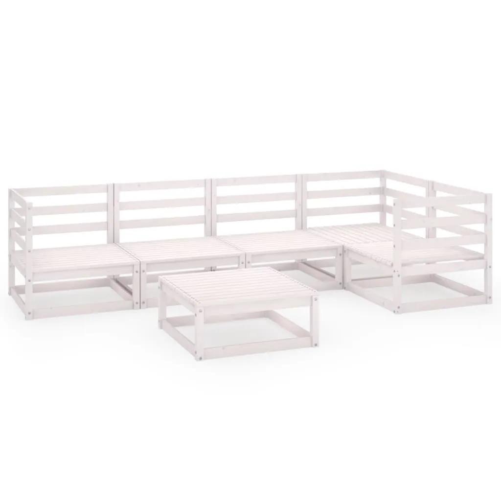Set mobilier de grădină, 6 piese, alb, lemn masiv de pin - imagine 2
