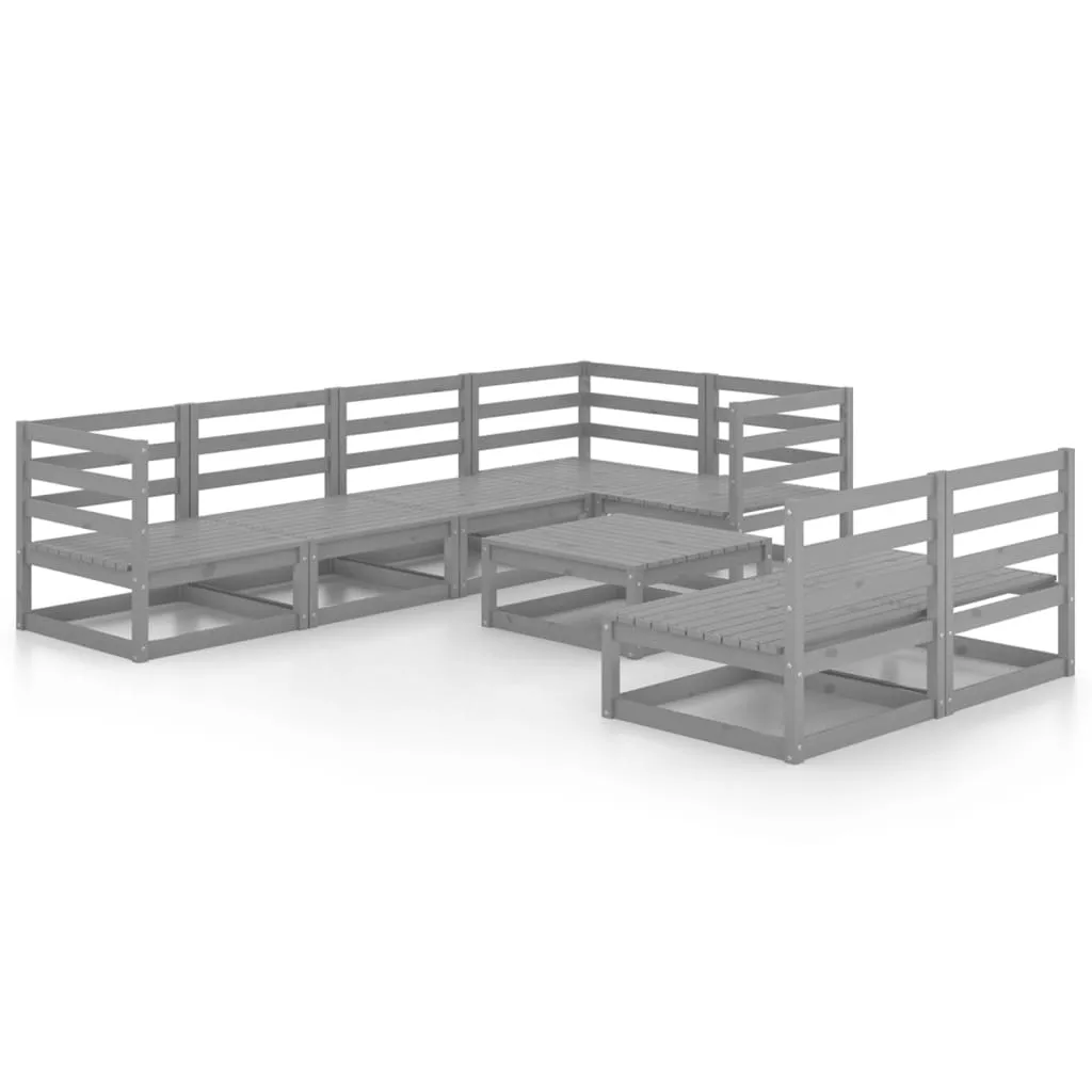 Set mobilier de grădină, 8 piese, gri, lemn masiv de pin - imagine 2