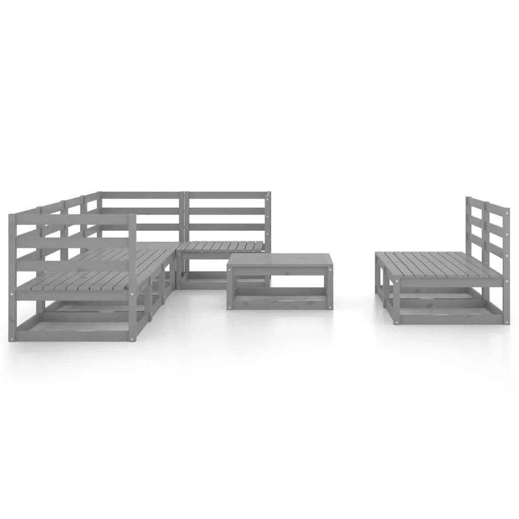 Set mobilier de grădină, 8 piese, gri, lemn masiv de pin - imagine 3