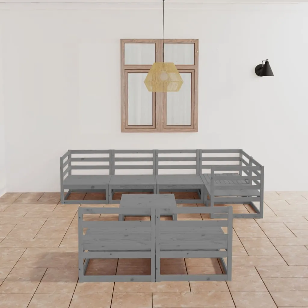 Set mobilier de grădină, 8 piese, gri, lemn masiv de pin