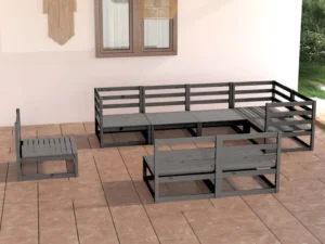 Set mobilier de grădină, 8 piese, gri, lemn masiv de pin