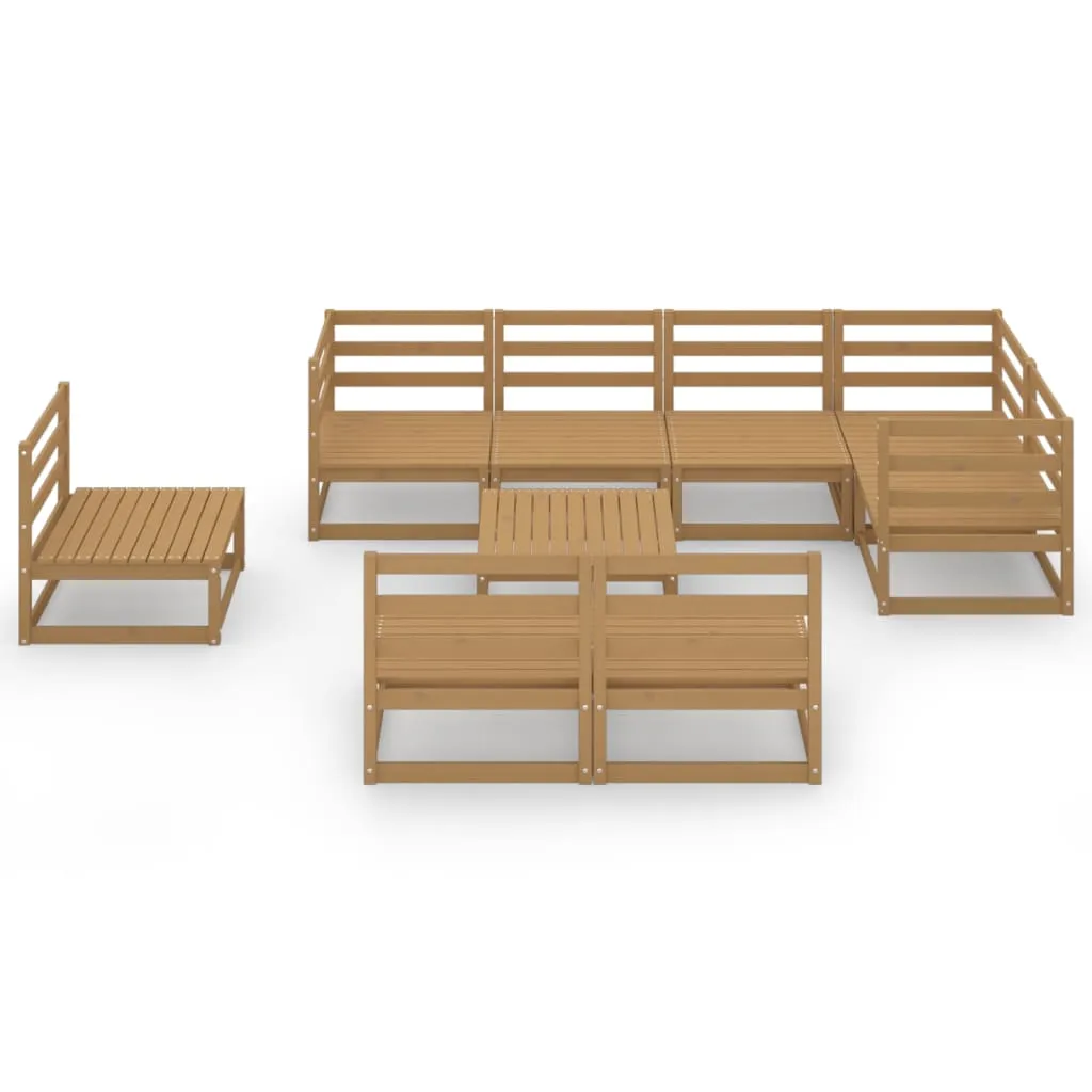 Set mobilier de grădină, 9 piese, maro miere, lemn masiv de pin - imagine 3