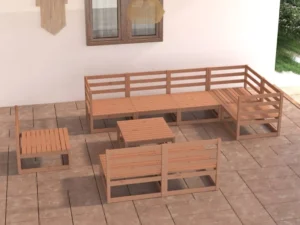Set mobilier de grădină, 9 piese, maro miere, lemn masiv de pin