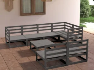 Set mobilier de grădină, 8 piese, gri, lemn masiv de pin