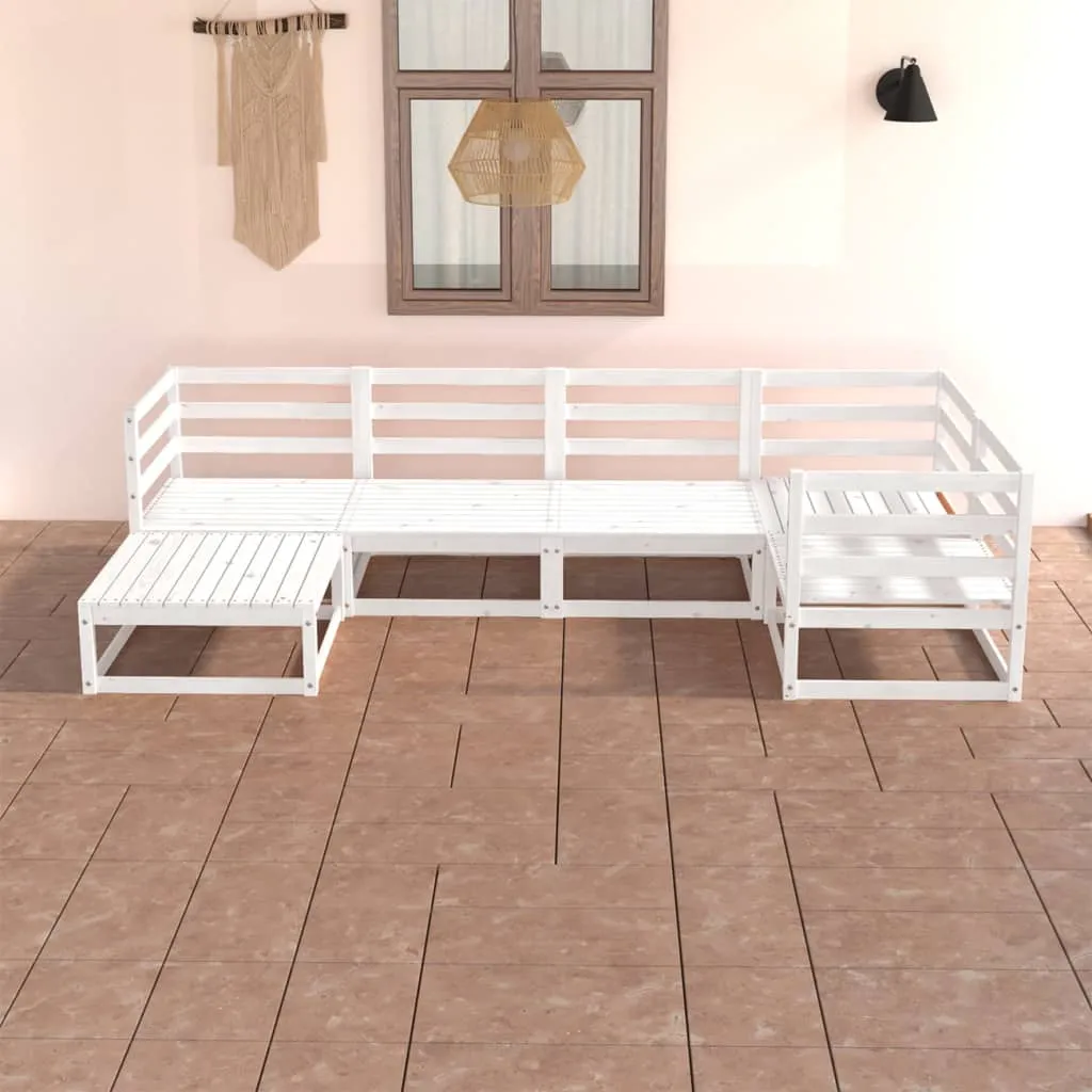 Set mobilier de grădină, 6 piese, alb, lemn masiv de pin