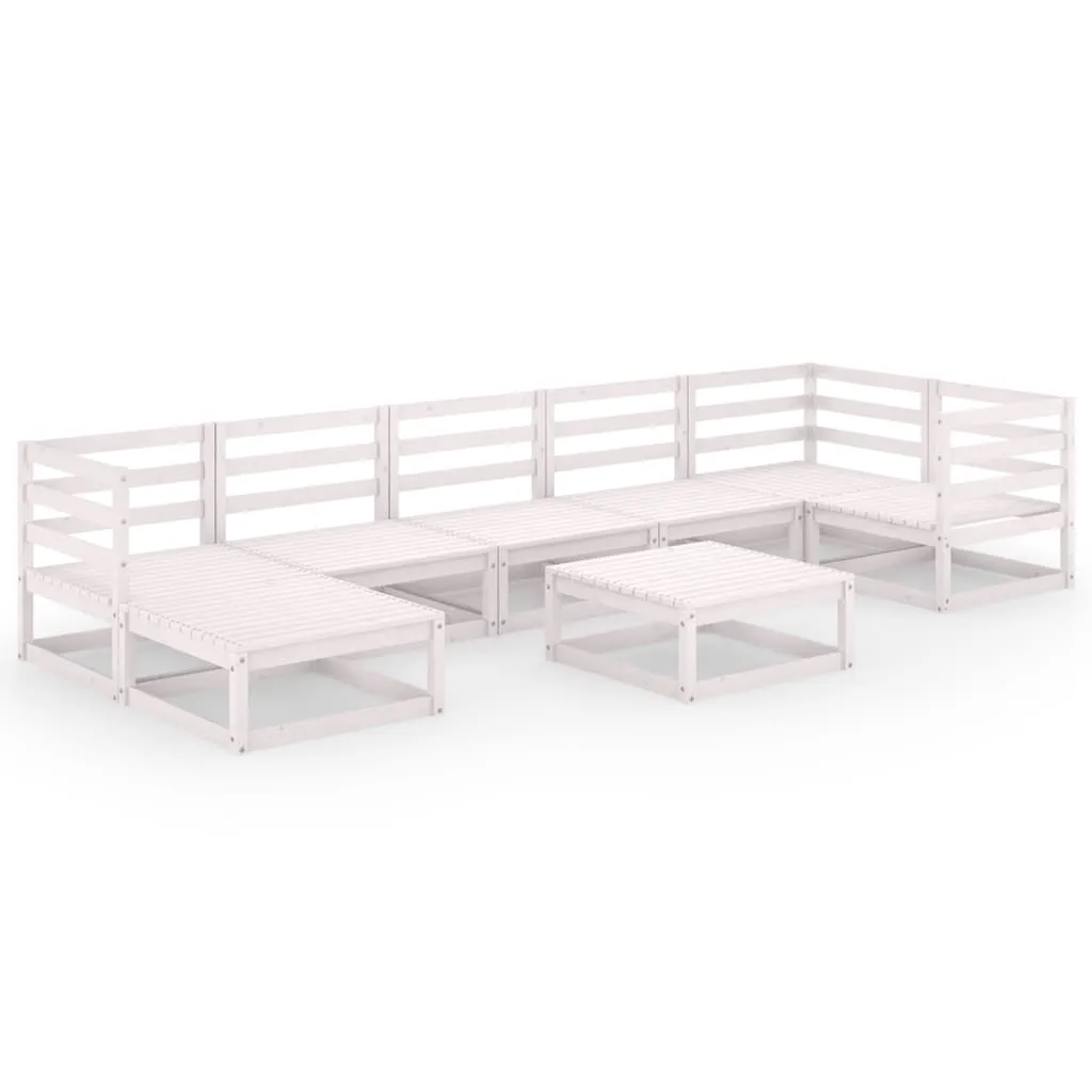 Set mobilier de grădină, 8 piese, alb, lemn masiv de pin - imagine 2