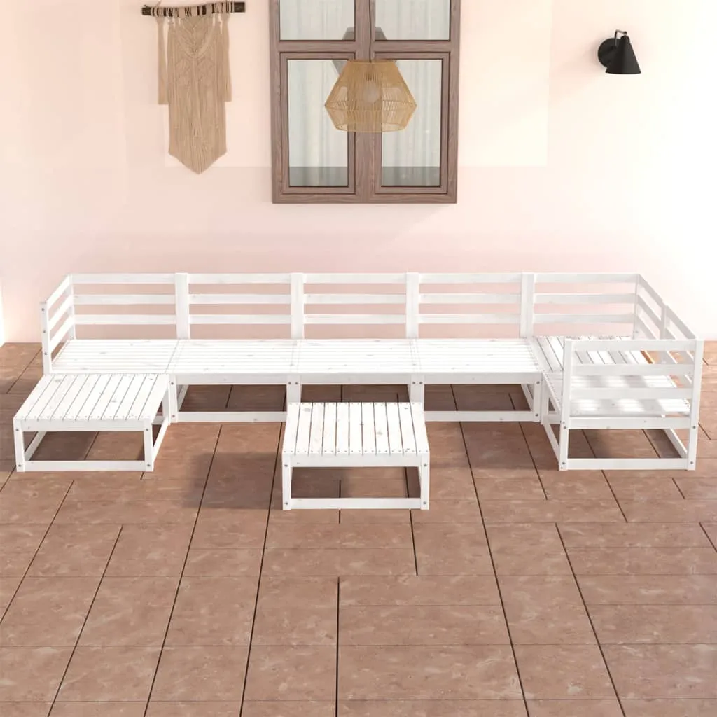 Set mobilier de grădină, 8 piese, alb, lemn masiv de pin