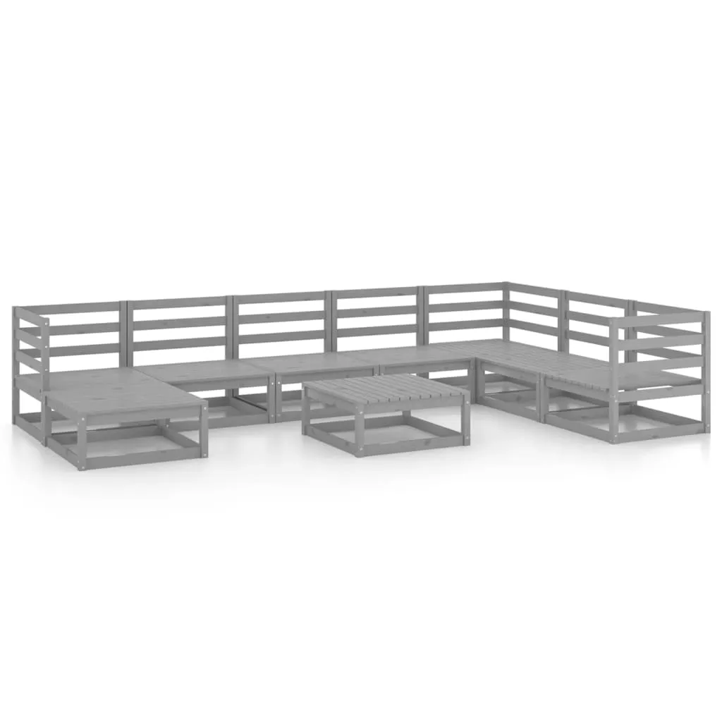 Set mobilier de grădină, 9 piese, gri, lemn masiv de pin - imagine 2