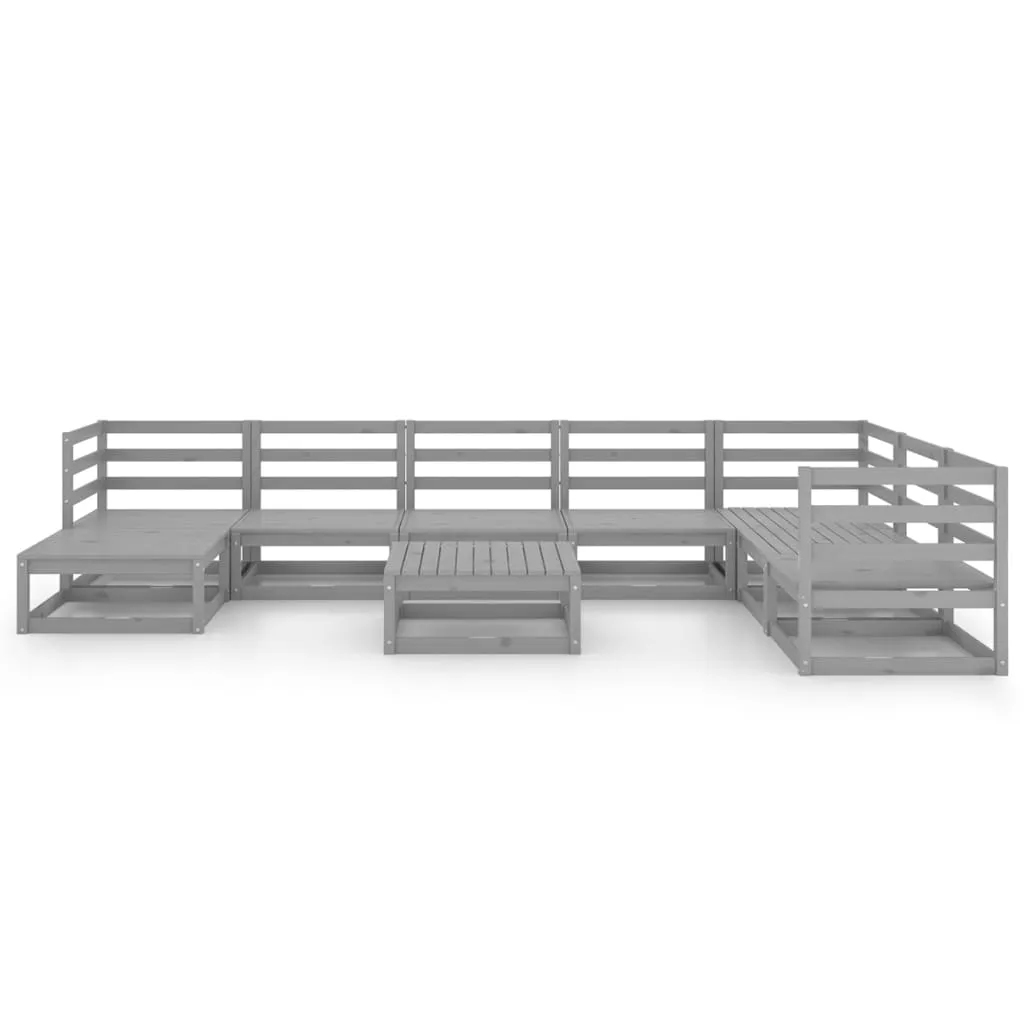 Set mobilier de grădină, 9 piese, gri, lemn masiv de pin - imagine 3