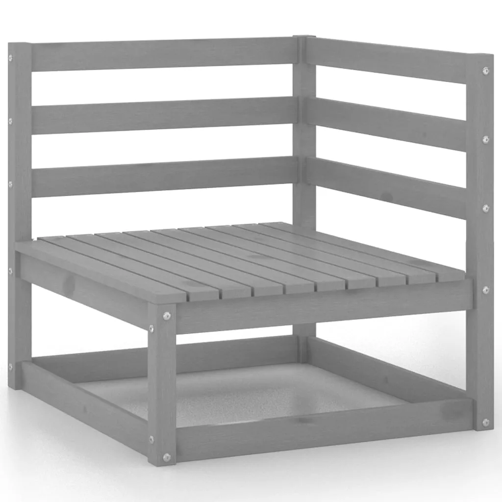 Set mobilier de grădină, 9 piese, gri, lemn masiv de pin - imagine 4