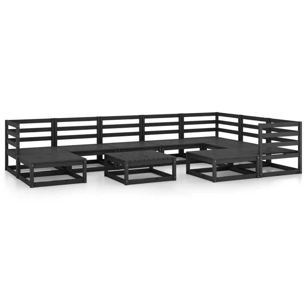 Set mobilier relaxare de grădină 10 piese negru lemn masiv pin - imagine 2
