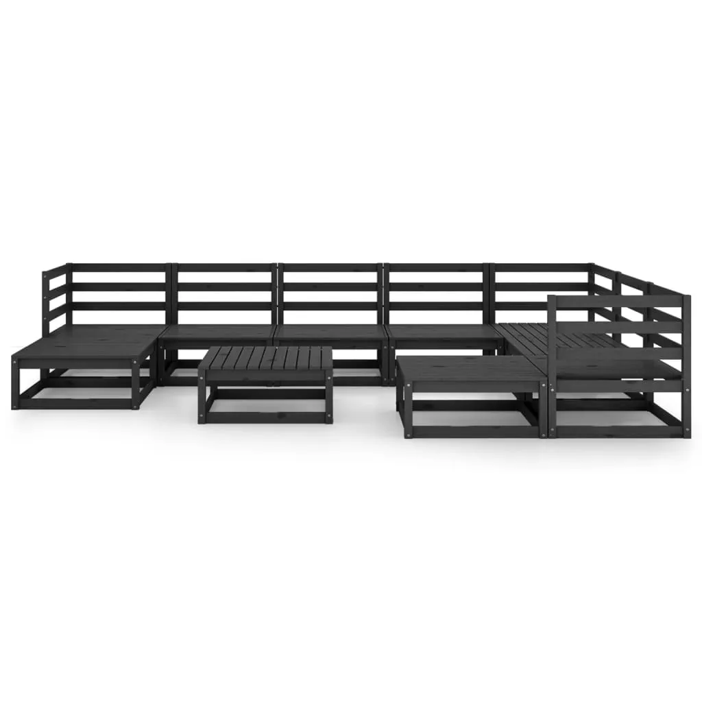 Set mobilier relaxare de grădină 10 piese negru lemn masiv pin - imagine 3