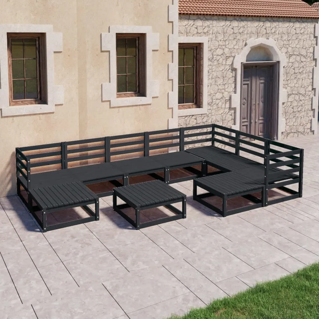 Set mobilier relaxare de grădină 10 piese negru lemn masiv pin