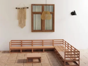 Set mobilier de grădină, 10 piese, maro miere, lemn masiv pin