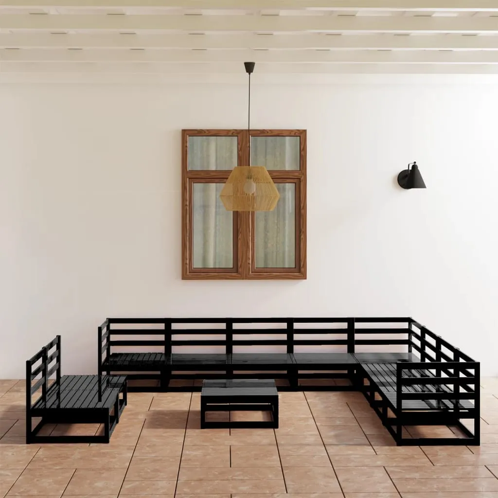 Set mobilier de grădină, 11 piese, negru, lemn masiv de pin