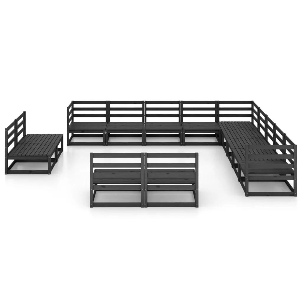 Set mobilier de grădină, 13 piese, negru, lemn masiv pin - imagine 3