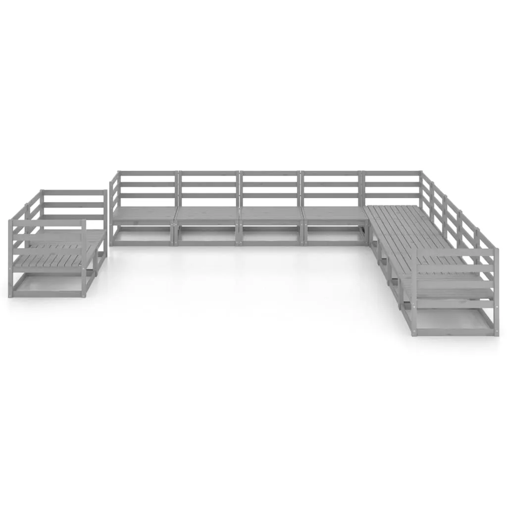 Set mobilier de grădină, 11 piese, gri, lemn masiv de pin - imagine 3