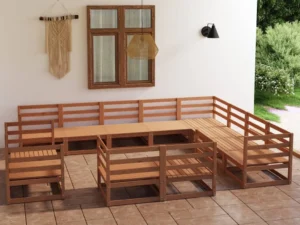 Set mobilier de grădină, 12 piese, maro miere, lemn masiv pin
