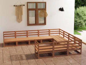 Set mobilier relaxare de grădină, 10 piese, lemn masiv de pin