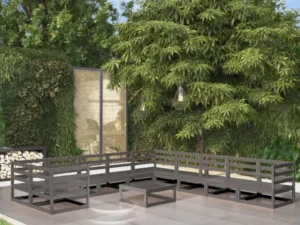 Set mobilier de grădină, 11 piese, lemn masiv de pin