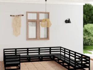 Set mobilier de grădină, 11 piese, lemn masiv de pin