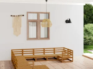 Set mobilier de grădină, 11 piese, lemn masiv de pin