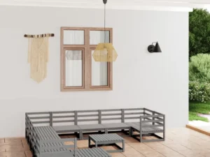 Set mobilier de grădină, 12 piese, lemn masiv de pin