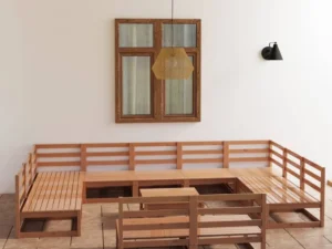 Set mobilier de grădină, 12 piese, lemn masiv de pin