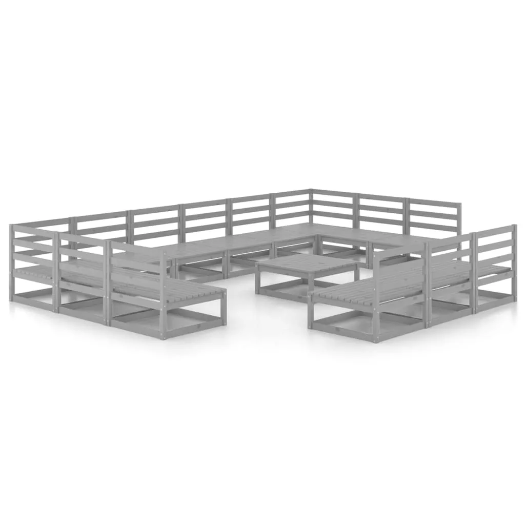 Set mobilier de grădină, 14 piese, lemn masiv de pin - imagine 2