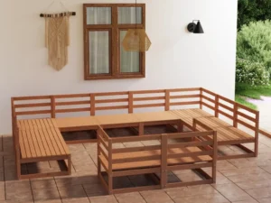 Set mobilier de grădină, 11 piese, lemn masiv de pin