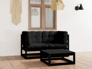 Set mobilier grădină cu perne, 3 piese, lemn masiv pin