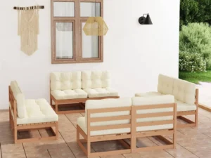 Set mobilier de grădină cu perne, 8 piese, lemn masiv de pin