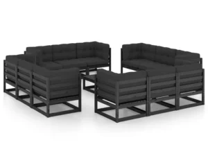 Set mobilier grădină cu perne, 13 piese, lemn masiv pin