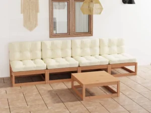 Set mobilier de grădină cu perne, 5 piese, lemn masiv de pin
