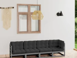 Canapea de grădină cu 4 locuri, cu perne, lemn masiv pin