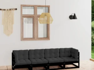 Canapea de grădină cu 4 locuri, cu perne, lemn masiv pin