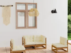 Set mobilier de grădină cu perne, 4 piese, lemn masiv pin