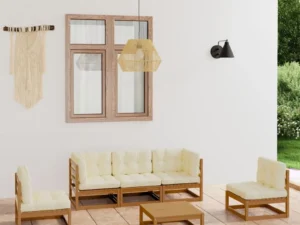 Set mobilier de grădină cu perne, 6 piese, lemn masiv pin