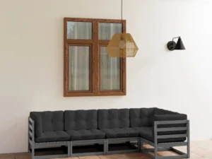 Set mobilier de grădină cu perne, 5 piese, lemn masiv de pin