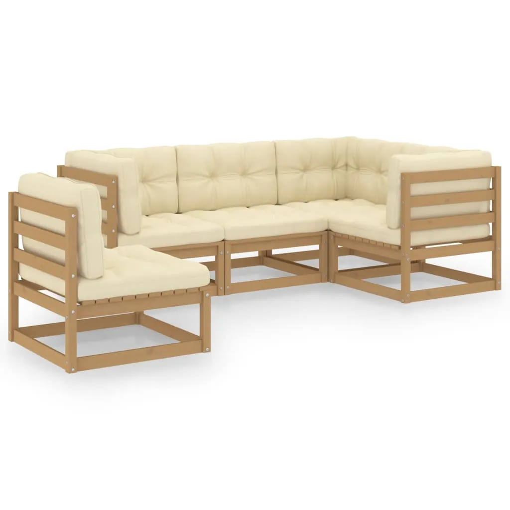 Set mobilier de grădină cu perne, 5 piese, lemn masiv pin - imagine 2